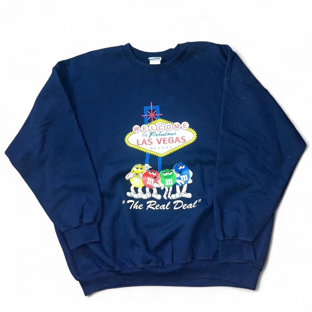 Vintage Y2K 2000 Las Vegas M&Ms World Men's Navy Crewneck Sweatshirt SZ 2XL